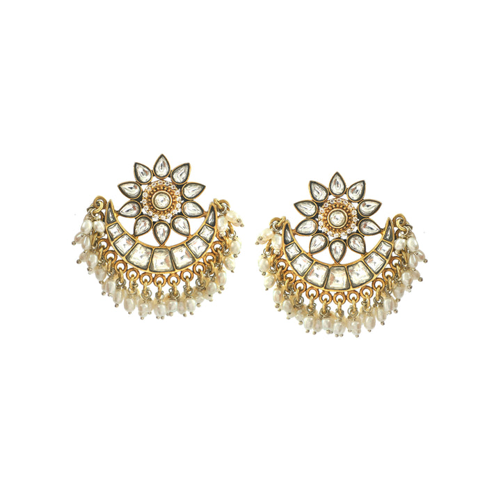 Gold-Plated Silver Sun-Floral Kundan Stud Earrings
