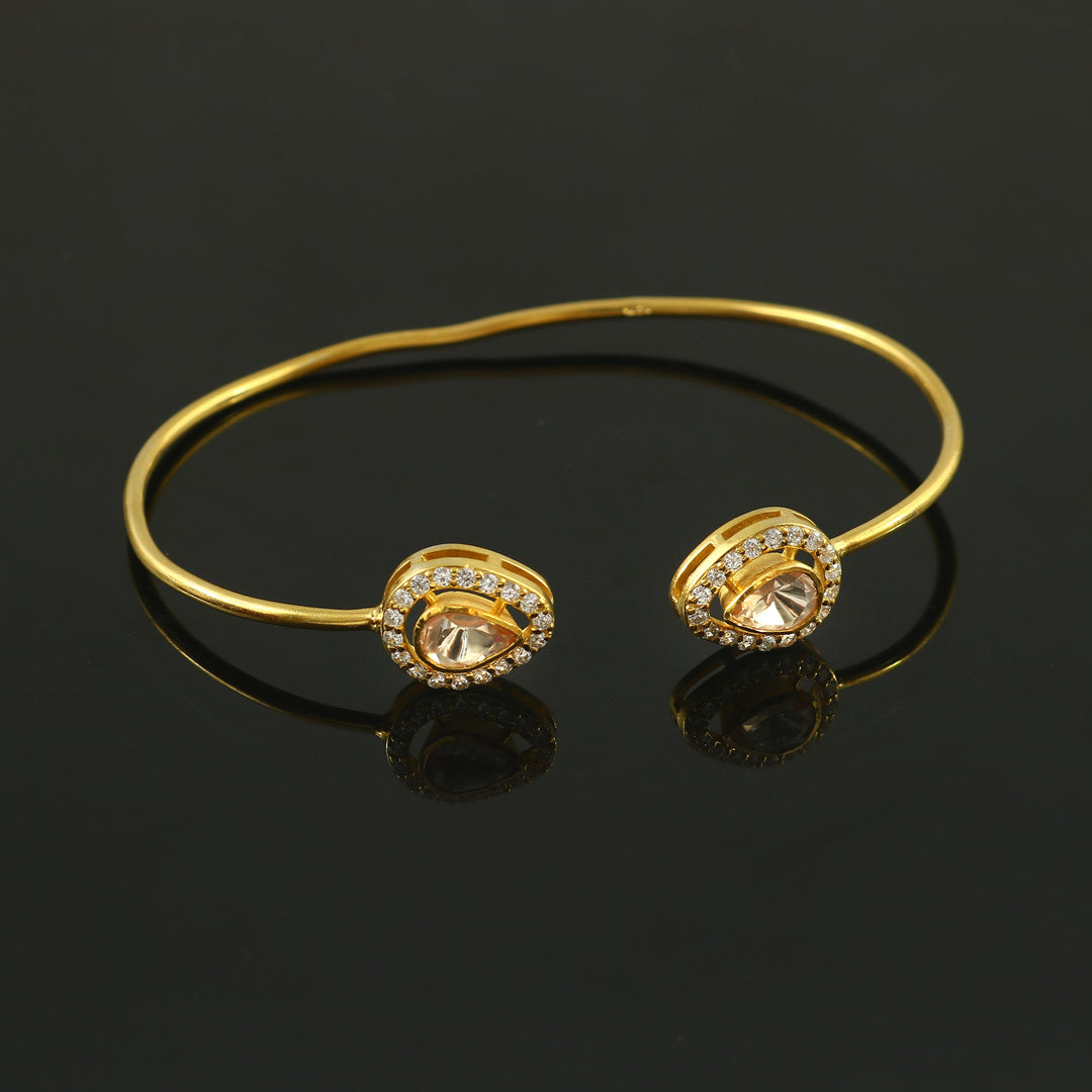 Beautiful Gold-Plated Silver Teardrop Moissanite Bangle