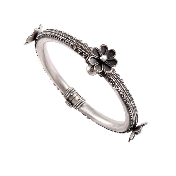 Beautiful Silver Floral Pearl Stone Bangle