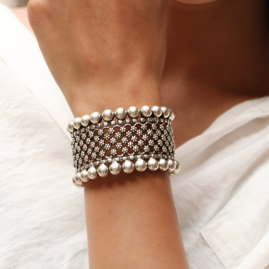 Silver Floral Statement, Designer Cuff Bangle