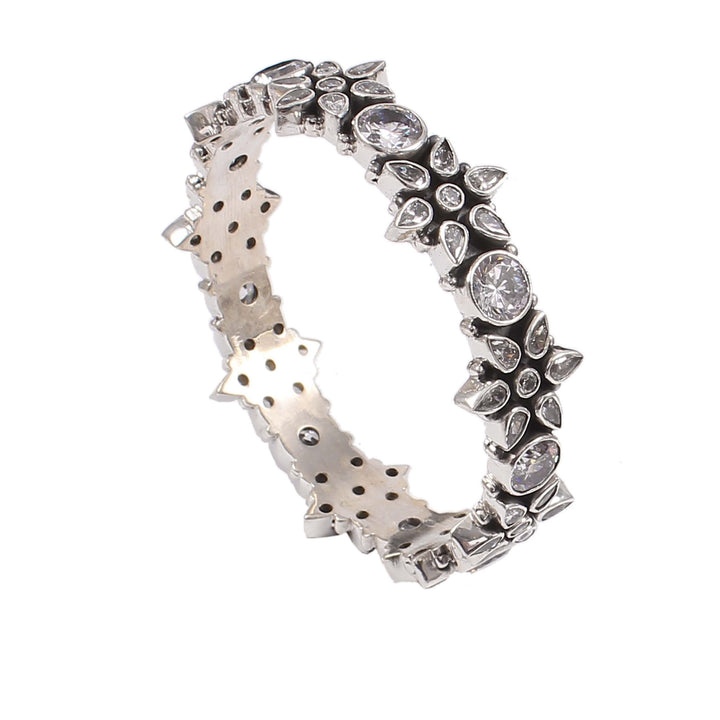 Silver Adorable Floral, CZ's Kada Bangle