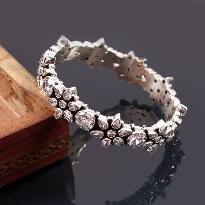 Silver Adorable Floral, CZ's Kada Bangle