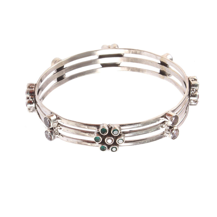 Silver Floral Design, Multi-Color Gemstone Bangle