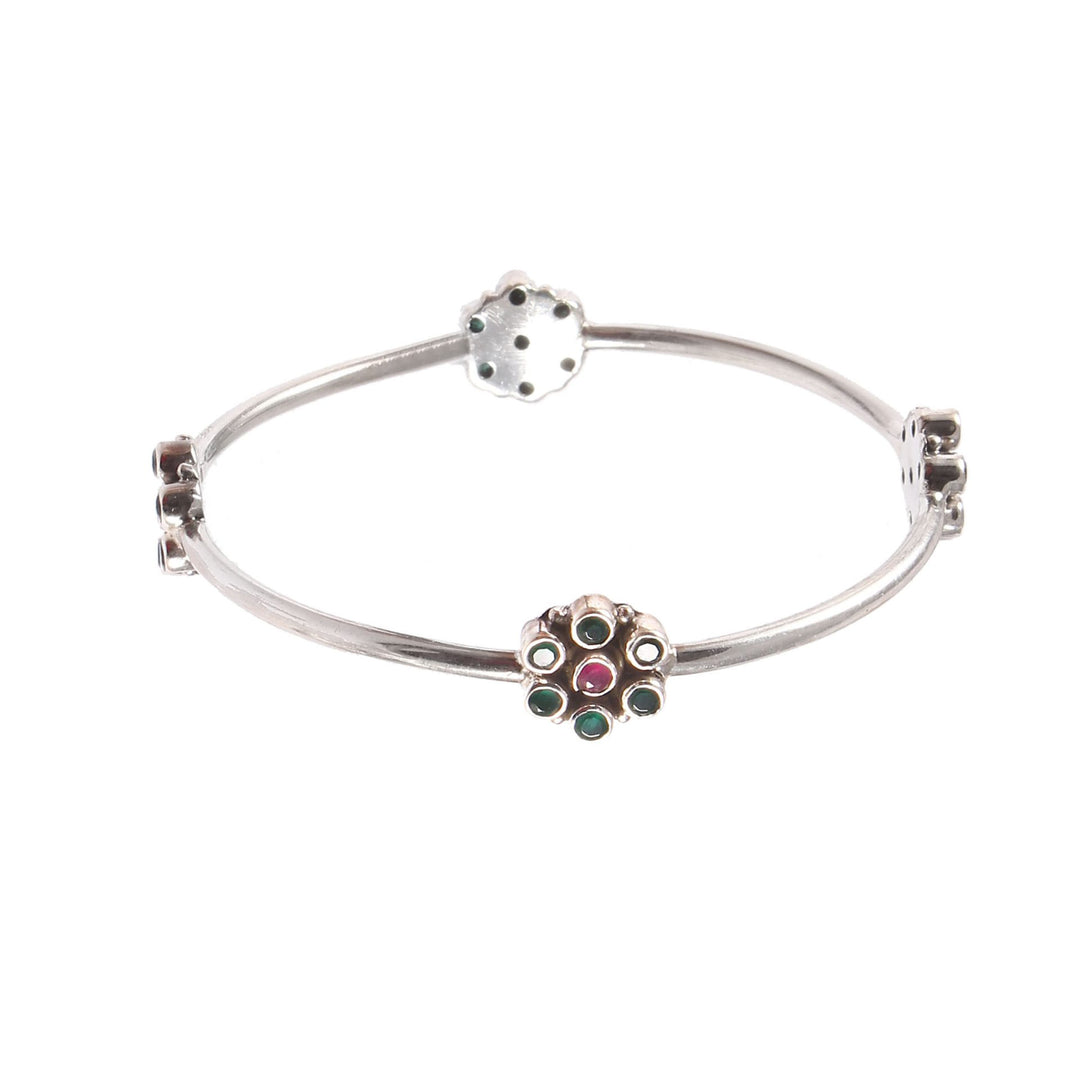 Silver Floral Design, Green Stone Classic Bangle