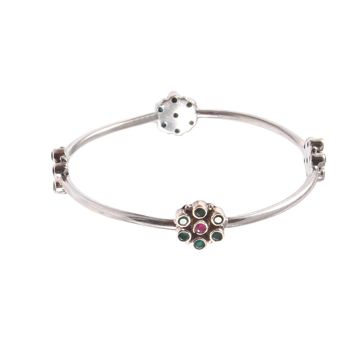 Silver Floral Design, Green Stone Classic Bangle