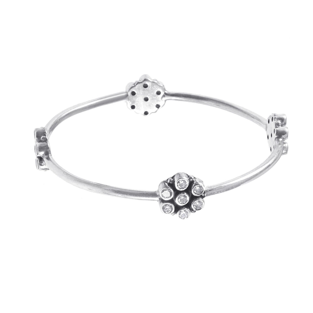 Silver Floral Design, Zircon Stone Classic Bangle
