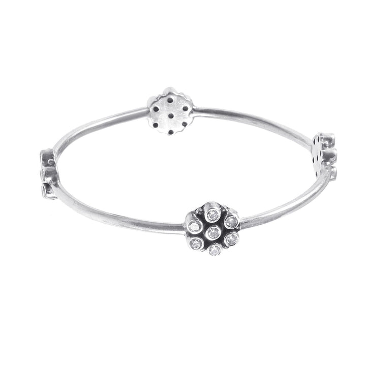 Silver Floral Design, Zircon Stone Classic Bangle