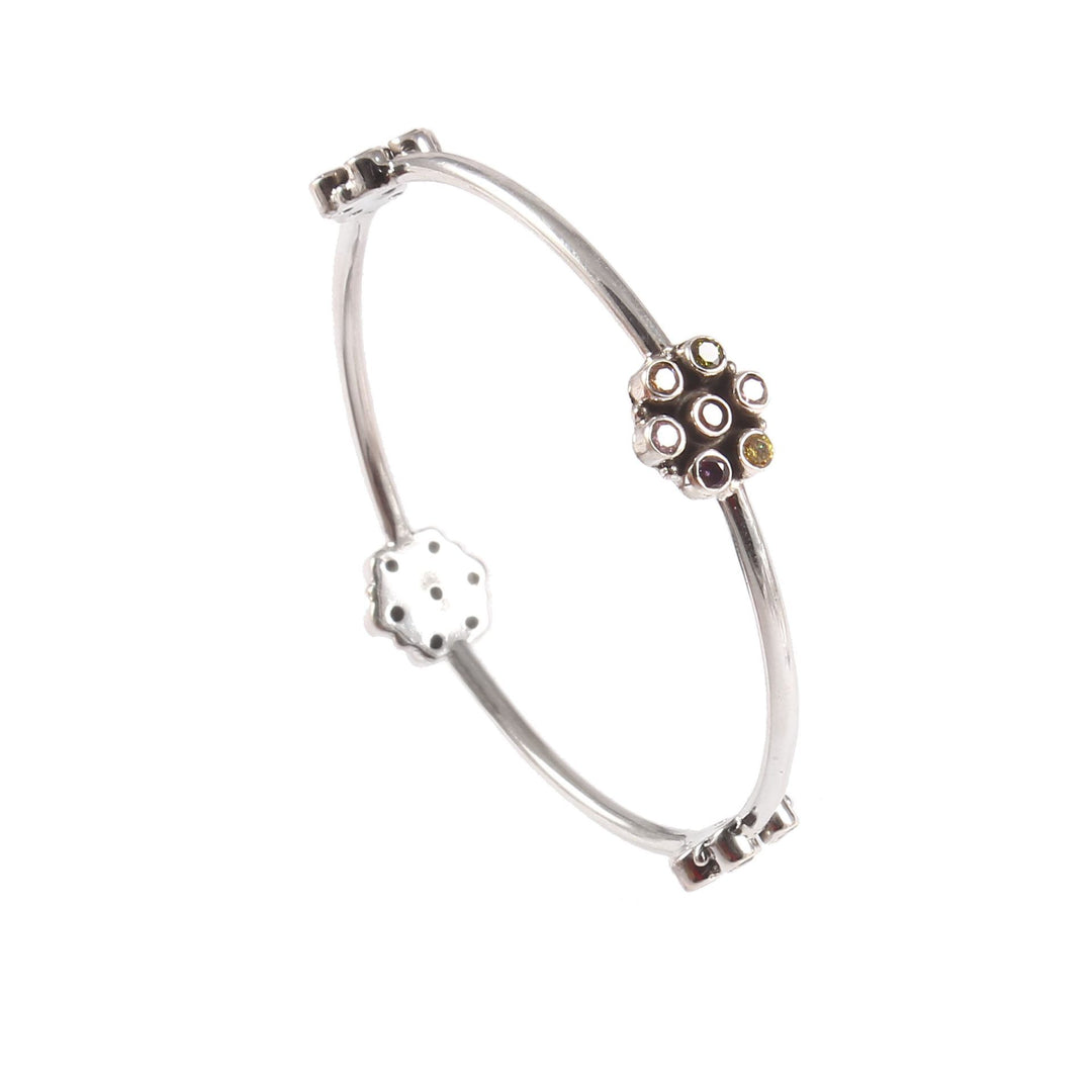 Silver Floral Design, Multi Stone Classic Bangle