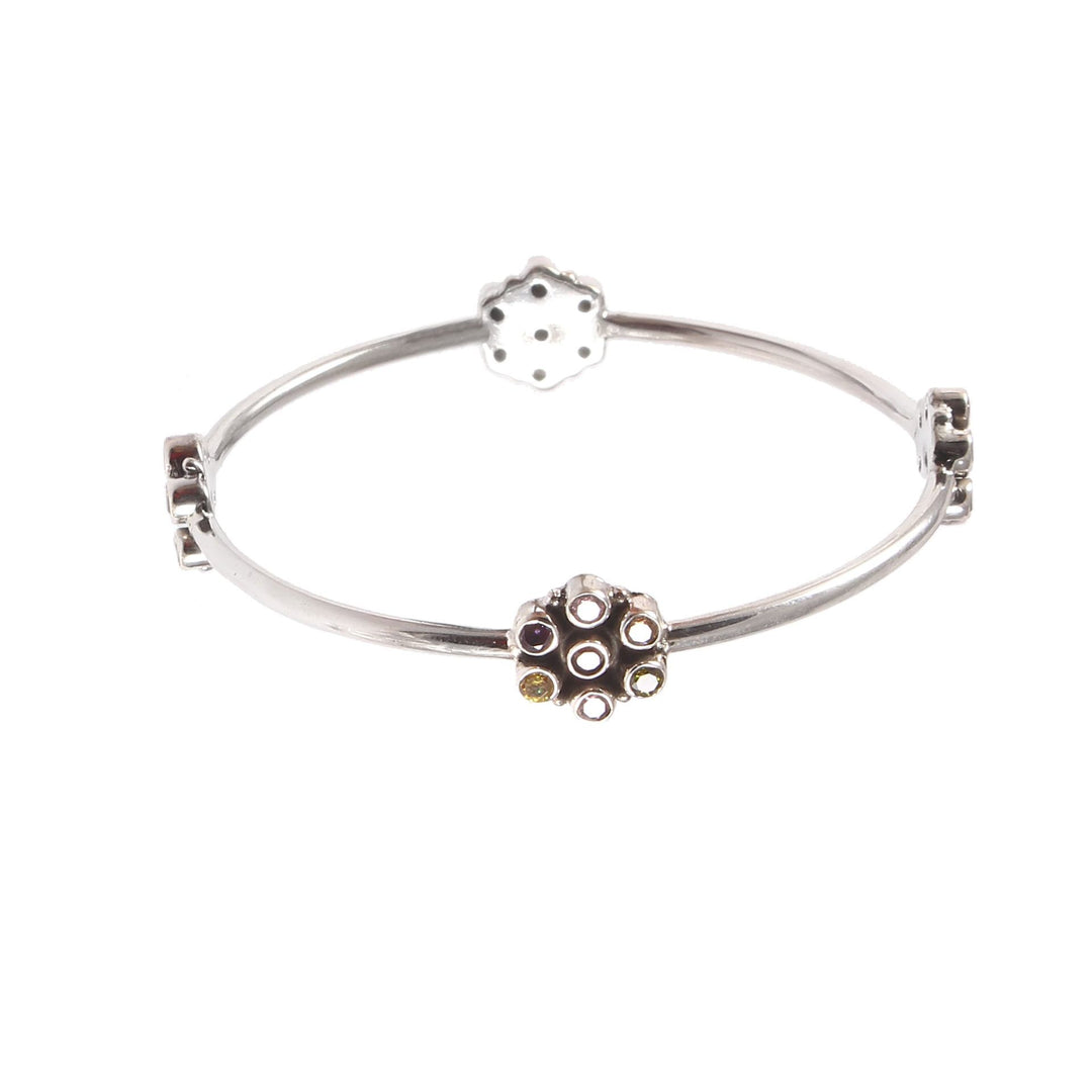 Silver Floral Design, Multi Stone Classic Bangle