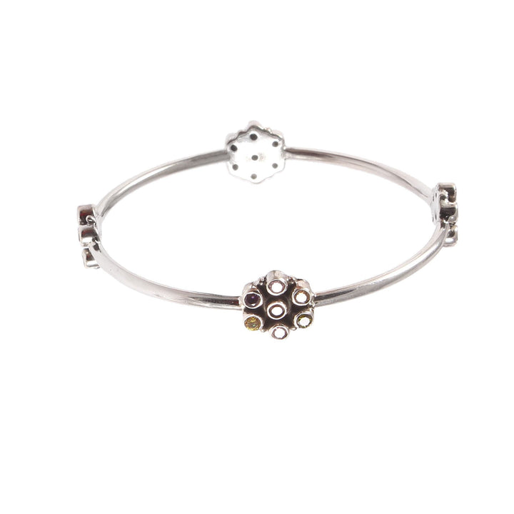 Silver Floral Design, Multi Stone Classic Bangle