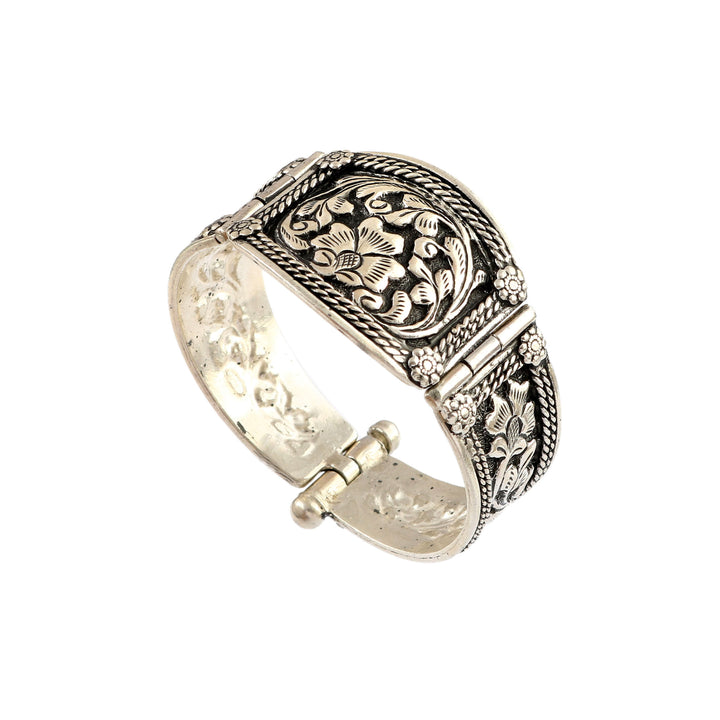 Silver Oxidized Hand-Engraved Adorable Bangle