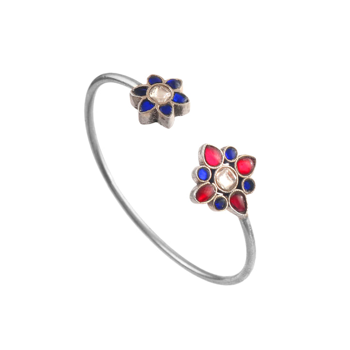 Silver Floral Kundan-Jadau Twister Bangle
