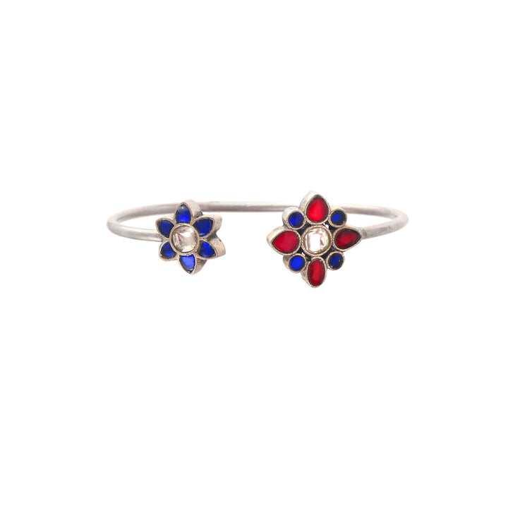 Silver Floral Kundan-Jadau Twister Bangle