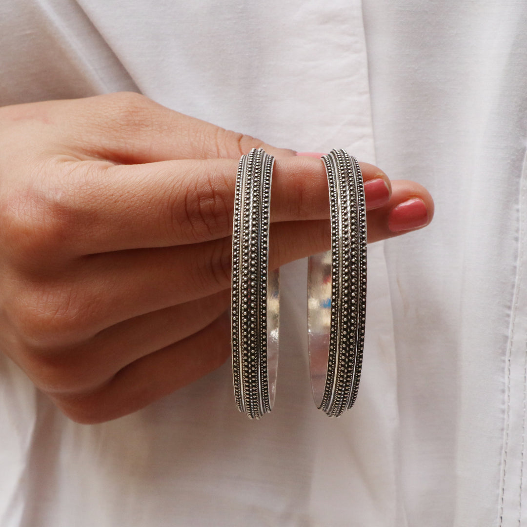 Silver Oxidized Rawa Kada Bangles