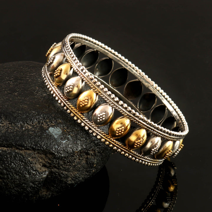 Dual Tone Silver Kada Bangle