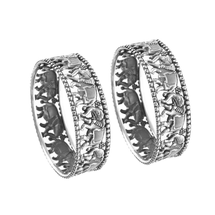 Silver Elephant Design Oxidized Bangle