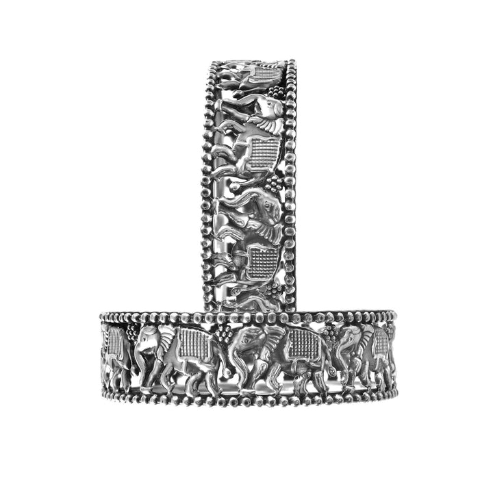 Silver Elephant Design Oxidized Bangle