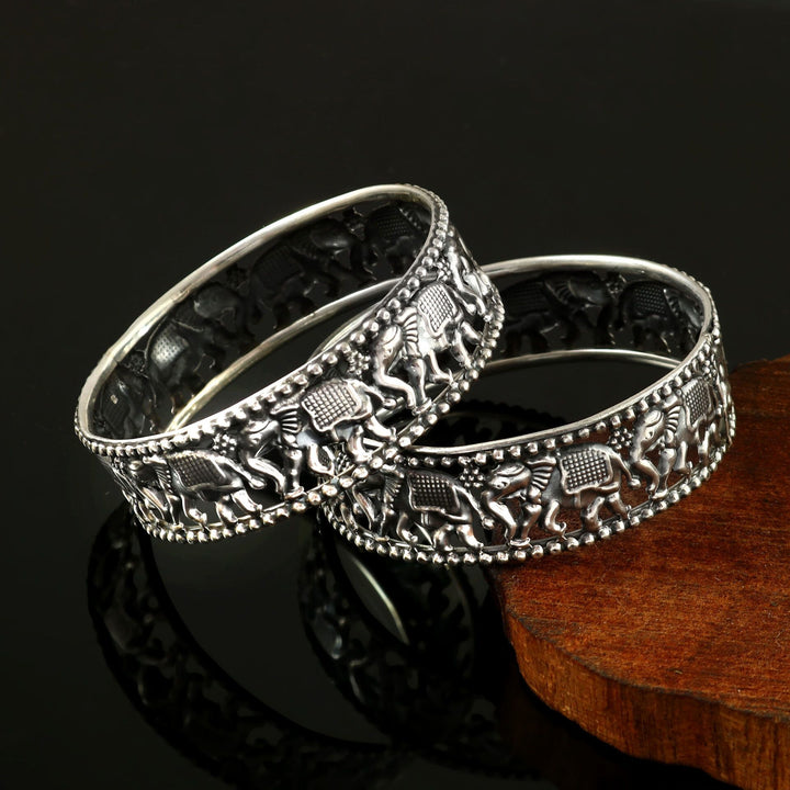 Silver Elephant Design Oxidized Bangle