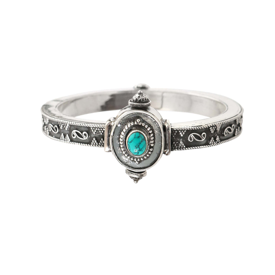 Silver Firoza Stone Statement Bangle