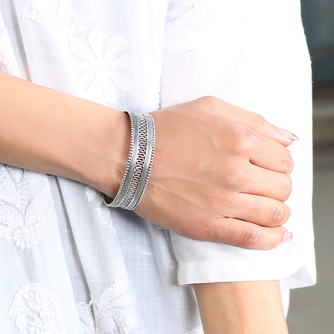 Silver Classic Oxidized Rawa Kada Bangle