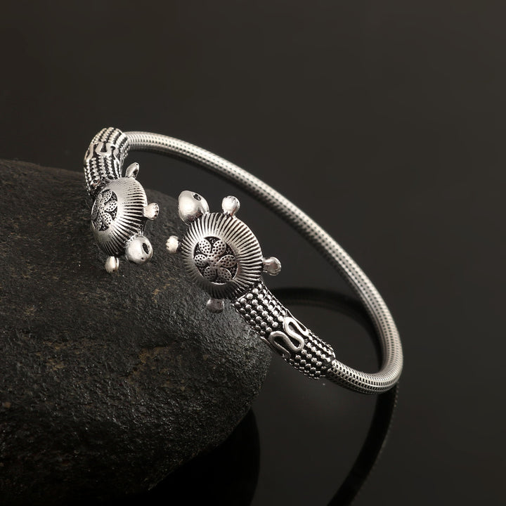 Silver Oxidized Turtle Twister Bangle