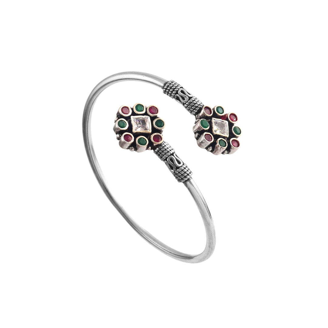Silver Floral Cut-Stone Twister Bangle