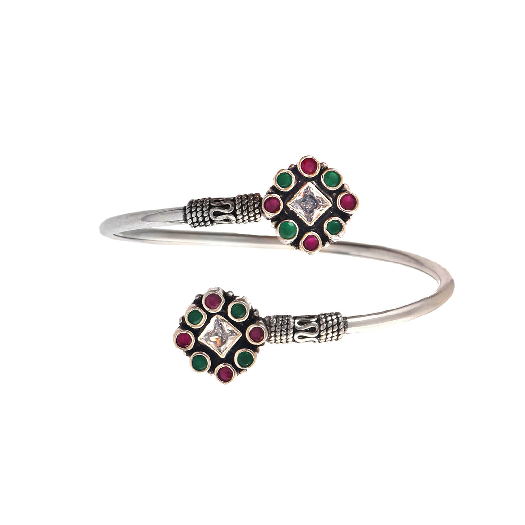 Silver Floral Cut-Stone Twister Bangle
