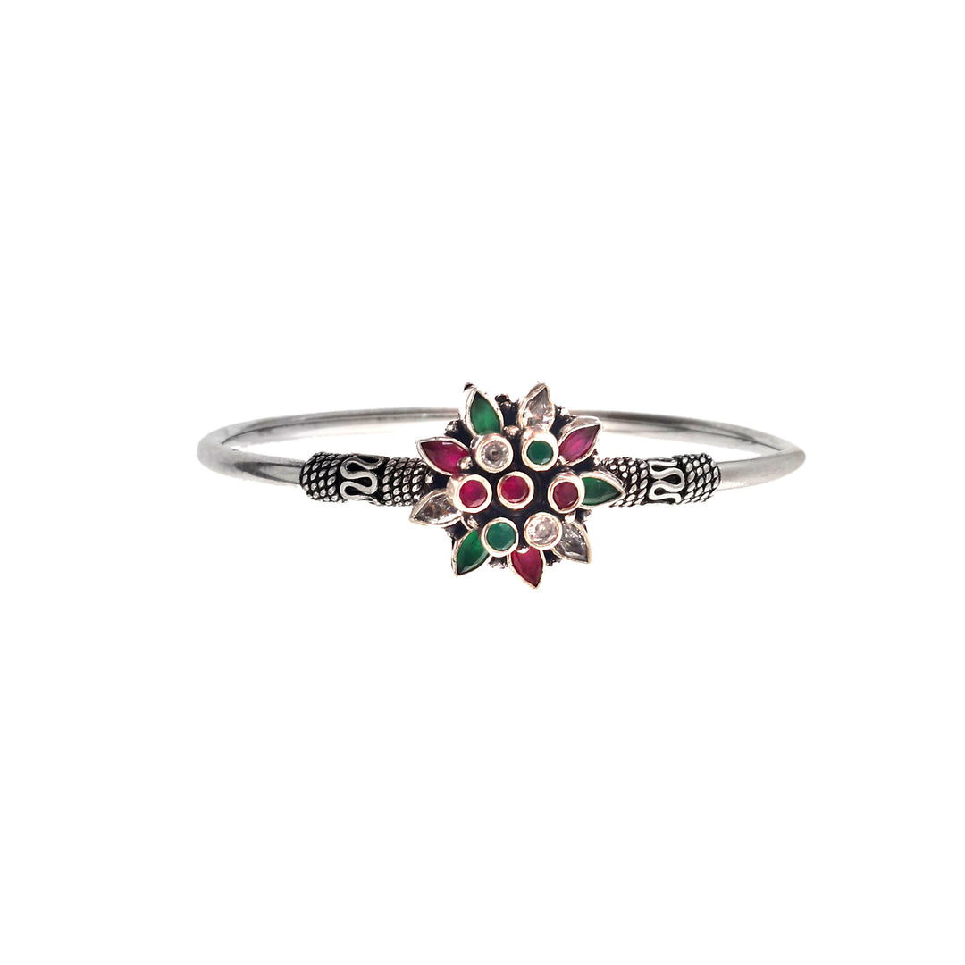 Silver Floral Cut-Stone Bangle