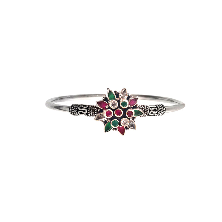 Silver Floral Cut-Stone Bangle