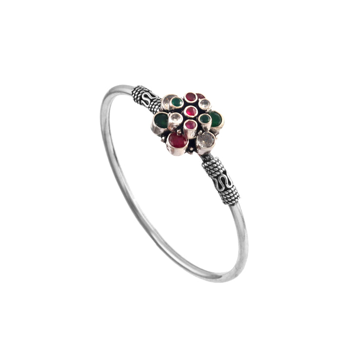 Silver Floral Cut-Stone Bangle