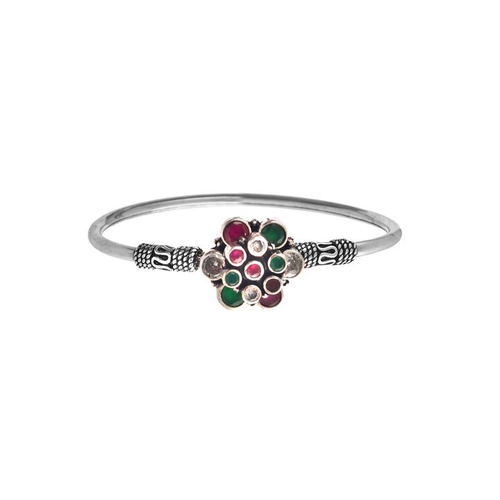 Silver Floral Cut-Stone Bangle