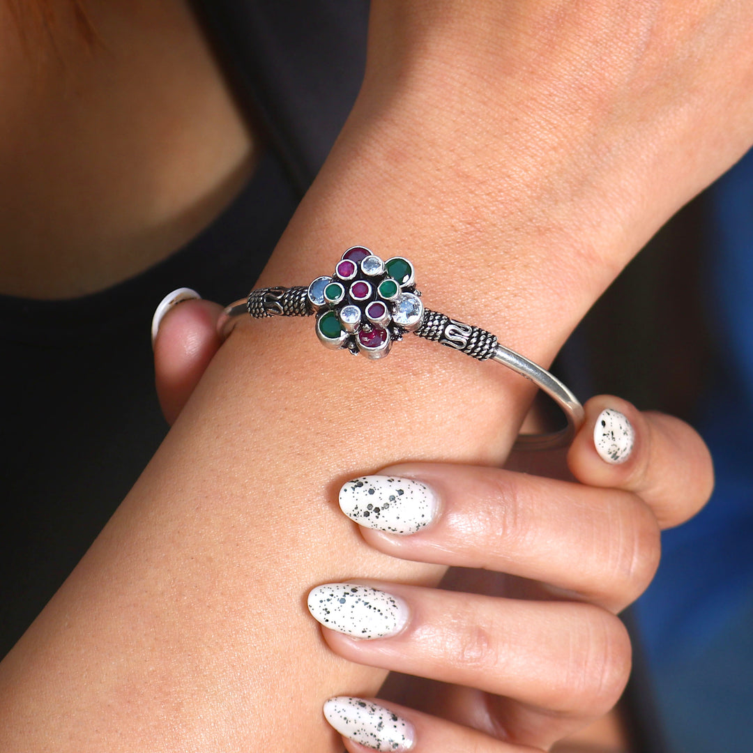 Silver Floral Cut-Stone Bangle