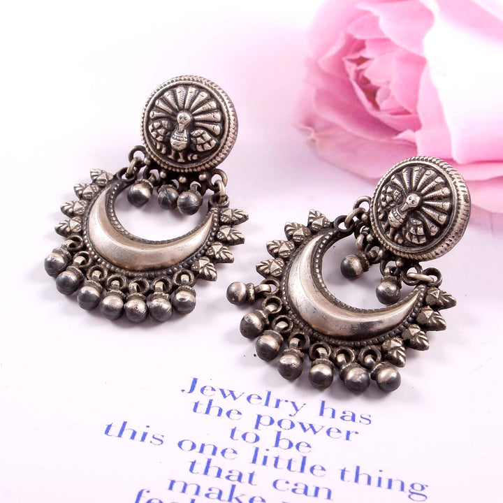 Silver Peacock With Ghungroo Ear Studs