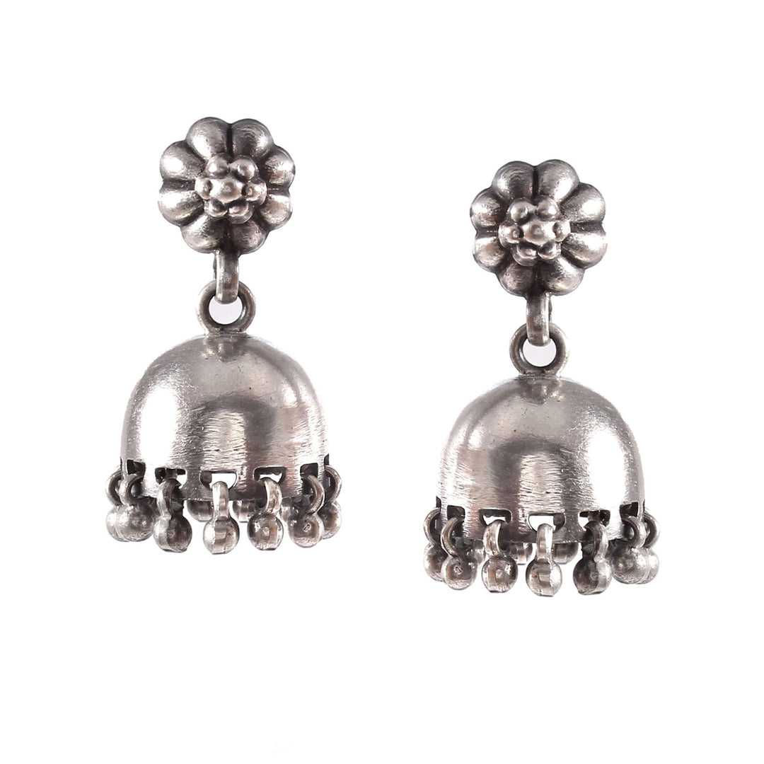 Silver Floral Design Stud Jhumki