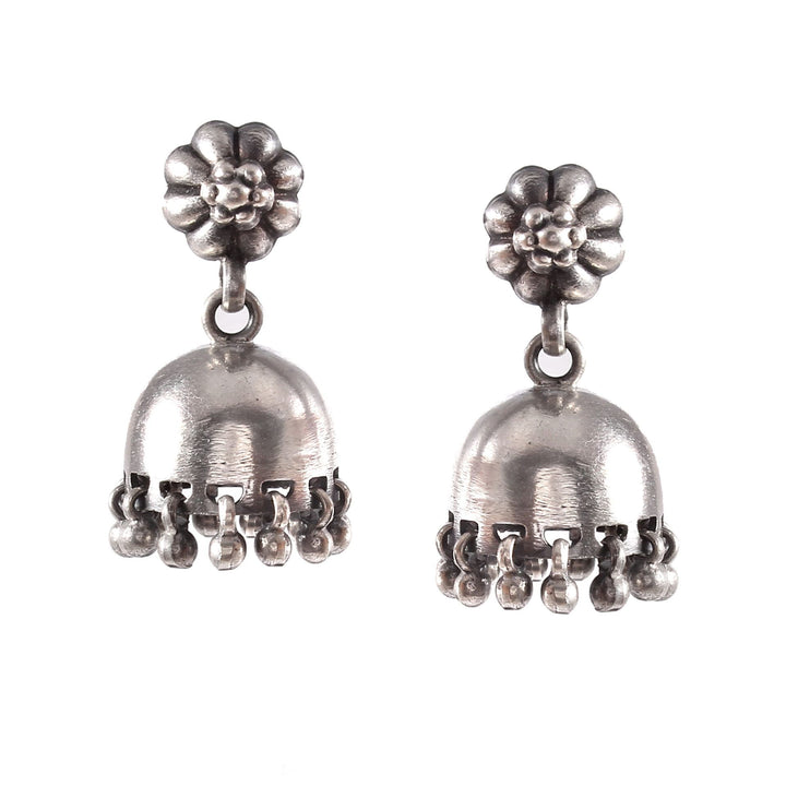 Silver Floral Design Stud Jhumki