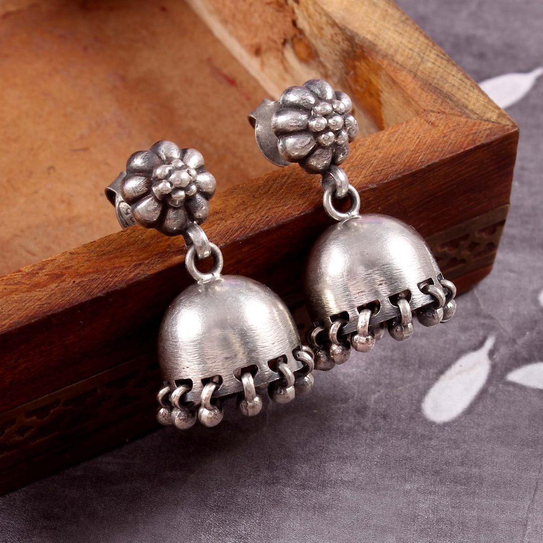 Silver Floral Design Stud Jhumki