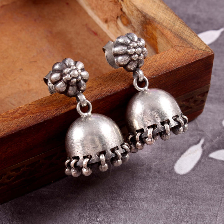 Silver Floral Design Stud Jhumki