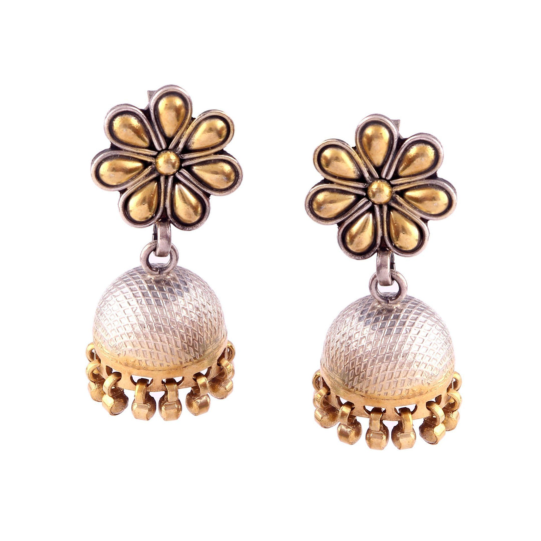 Silver Gold Plated, Adorable Floral, Stud Jhumki with Ghungroo
