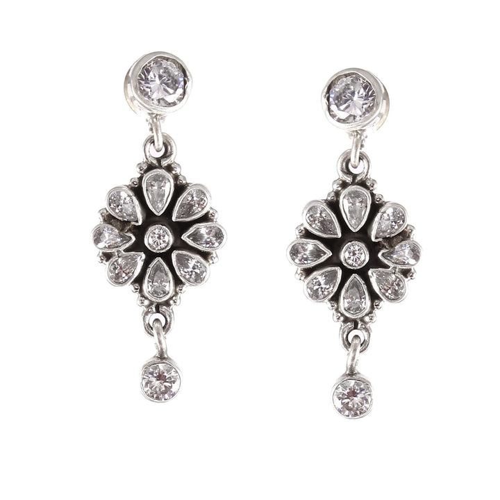 Silver Floral Design, CZ's Ear Studs