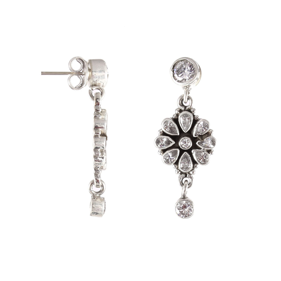 Silver Floral Design, CZ's Ear Studs