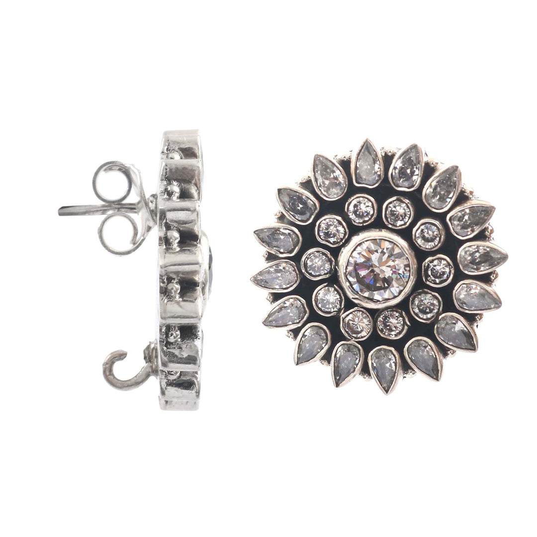 Silver Floral Zircon Stone Stud Earrings
