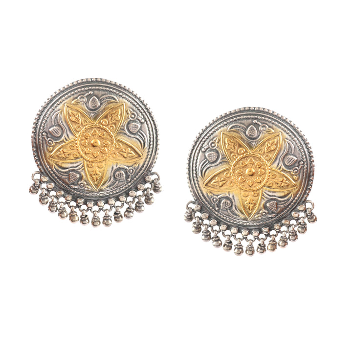 Dual Tone Silver Floral Ear Studs