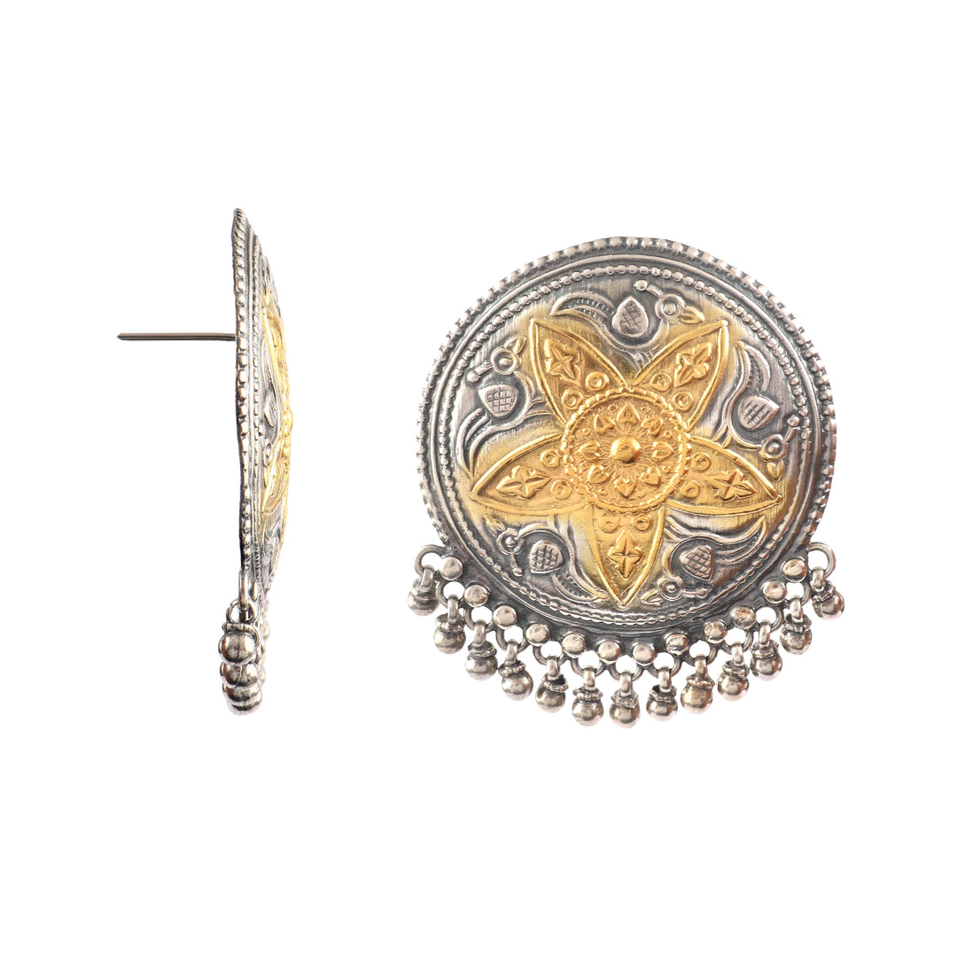 Dual Tone Silver Floral Ear Studs