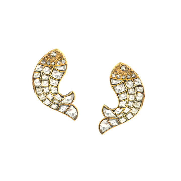 Gold-Plated Silver Fish Kundan Ear Studs