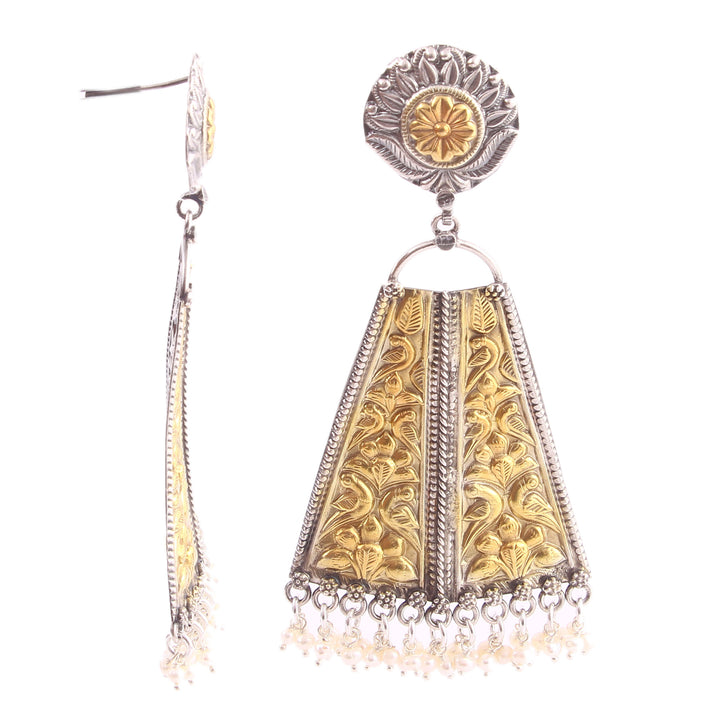 Gold Plated Silver Floral Statement Stud Earrings