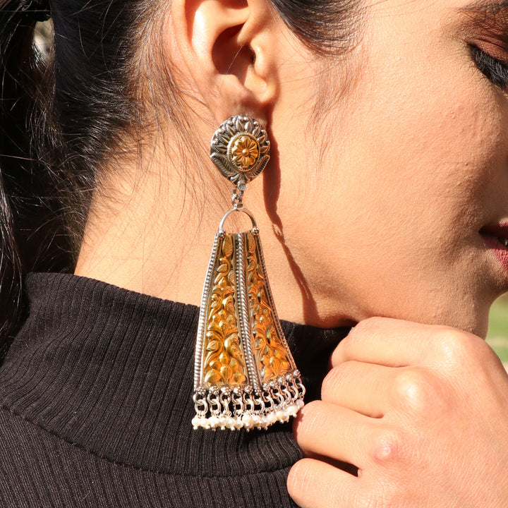 Gold Plated Silver Floral Statement Stud Earrings