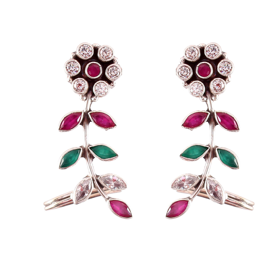 Silver Floral & Leaf Adorable Ear Studs
