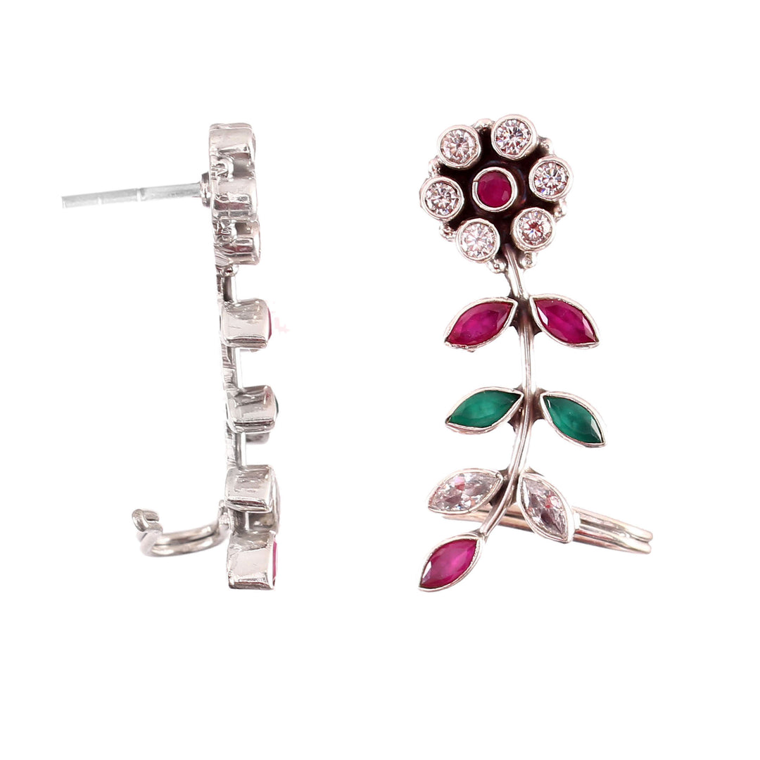 Silver Floral & Leaf Adorable Ear Studs