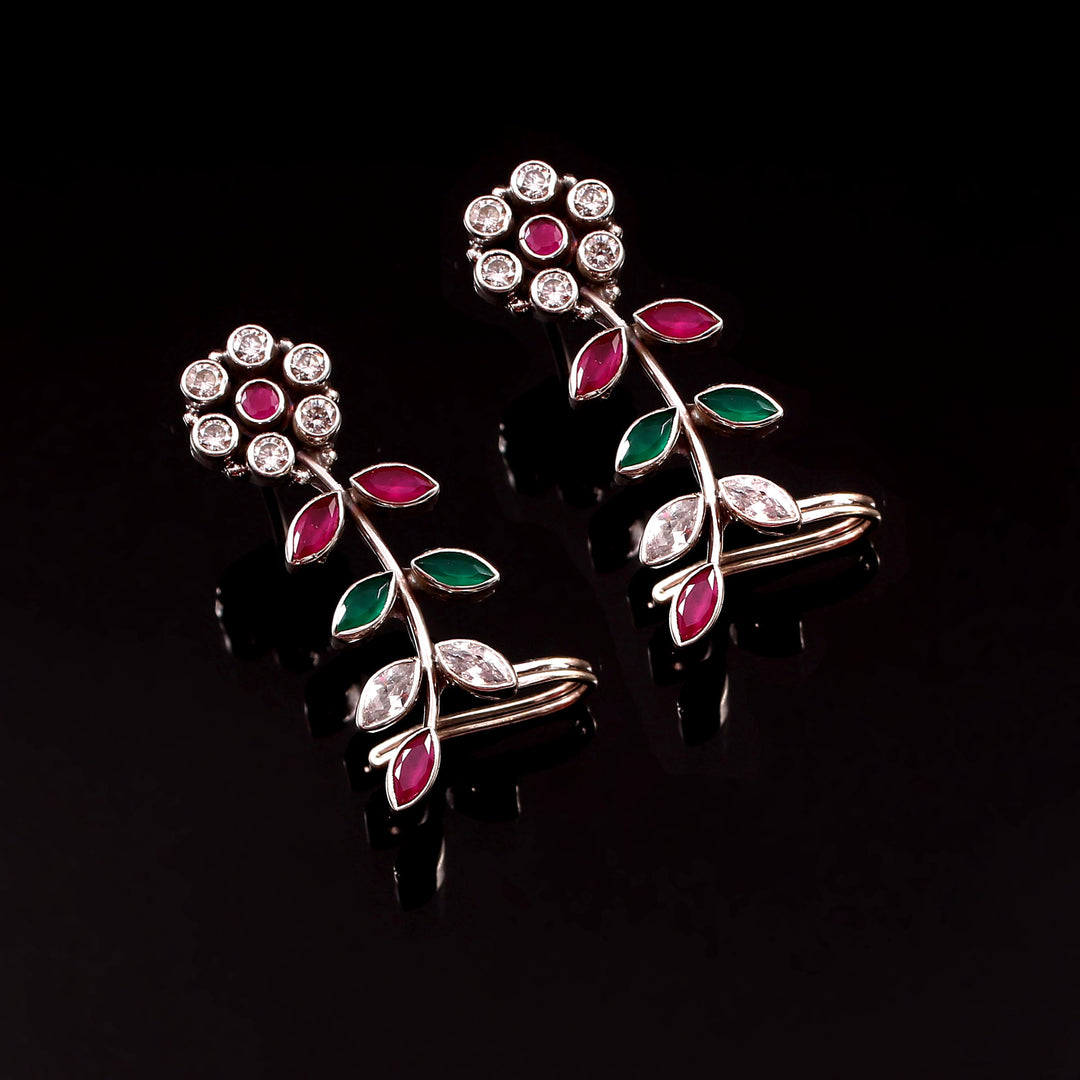 Silver Floral & Leaf Adorable Ear Studs