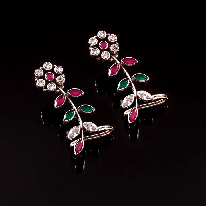 Silver Floral & Leaf Adorable Ear Studs